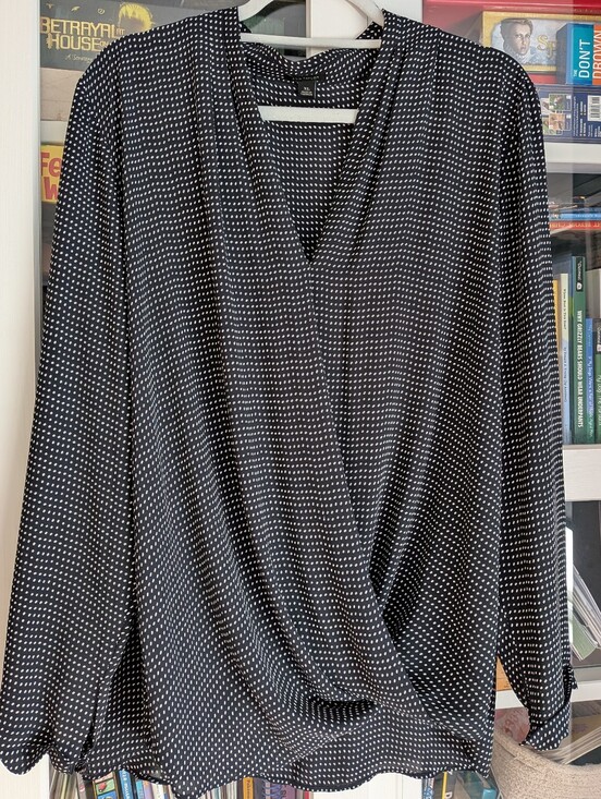 Ann Taylor Tops - Ann Taylor Polka Dot Faux Wrap Blouse XL Black White Long Sleeve Crossover Top